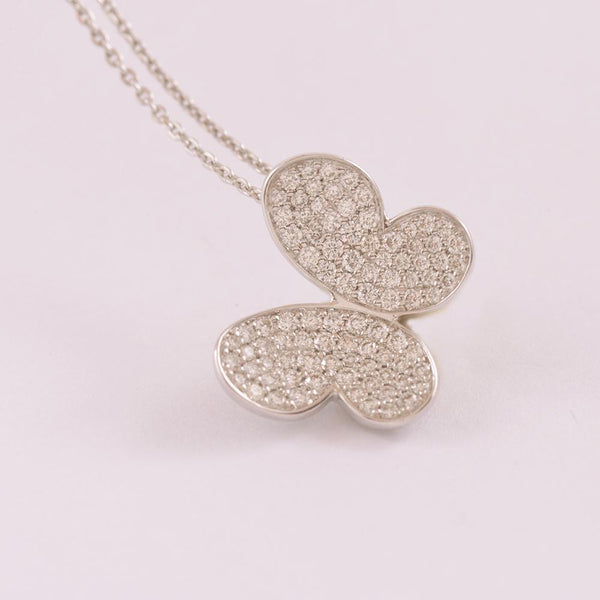 18ct White Gold Pave Set Diamond Butterfly Slider Pendant and Chain