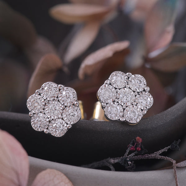 Diamond Cluster Earrings 9K Yellow Gold 0.25ct