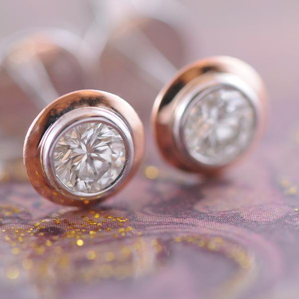 Diamond Double Bezel Set Studs in White and Rose Gold
