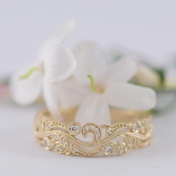 Diamond Filigree Swirl Yellow Gold Ring