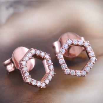 Diamond Hexagon shaped stud earrings in 9ct Rose Gold