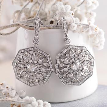 Diamond Octagonal Drop Earrings set in 9k White Gold