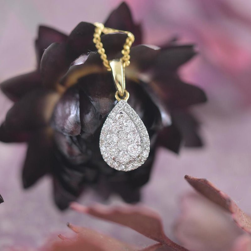 Tear Drop Shaped Diamond Pendant in 9ct Yellow and White Gold