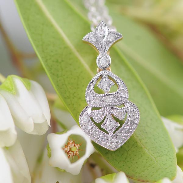 Diamond Art Deco Pendant in 14ct White and Yellow Gold