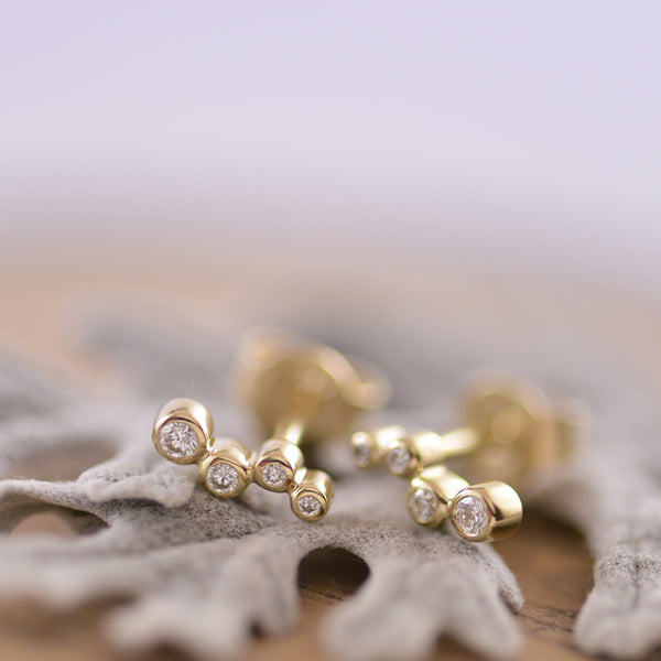 9ct Yellow Gold and Diamond Stud Graduated Earrings