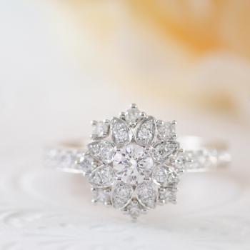 Diamond Star and Flower Ring in 18ct White Gold