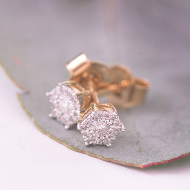 Illusion Style Diamond Earrings in 9ct Yellow and White Gold