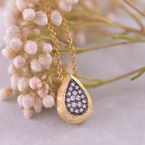 Diamond Teardrop Cluster Two Tone Pendant