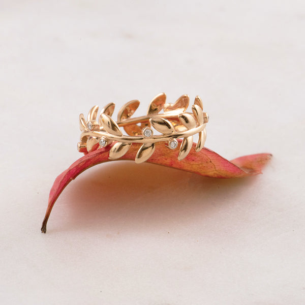 9ct Rose Gold Diamond Leaf Design Ring