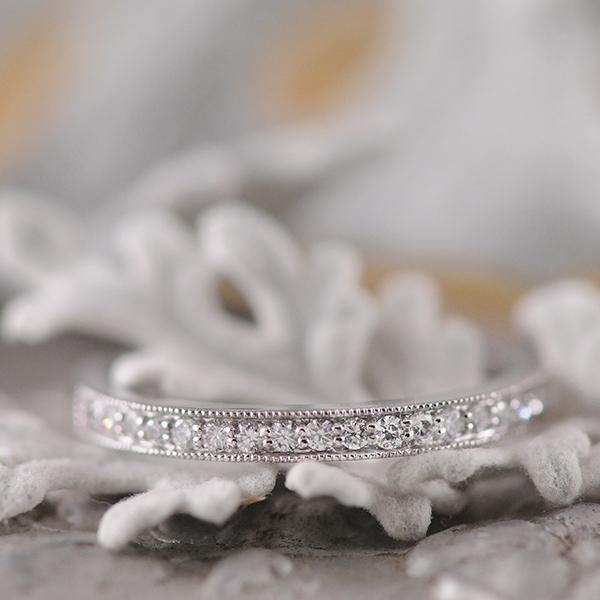 Wedding/Eternity Ring with Grain Set Diamonds with Milgrain Edging in 18ct White Gold