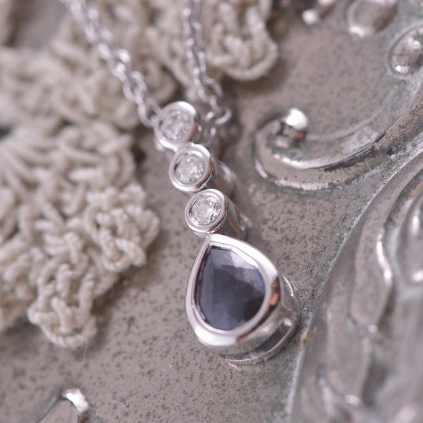 9k White Gold Sapphire and Diamond Pendant