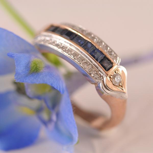 Diamond and Sapphire Princess Cut Ring