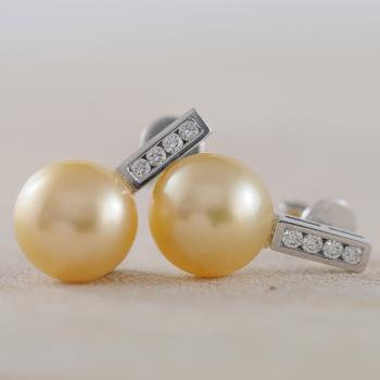 Diamond and South Sea Pearl Earrings in 18k White Gold