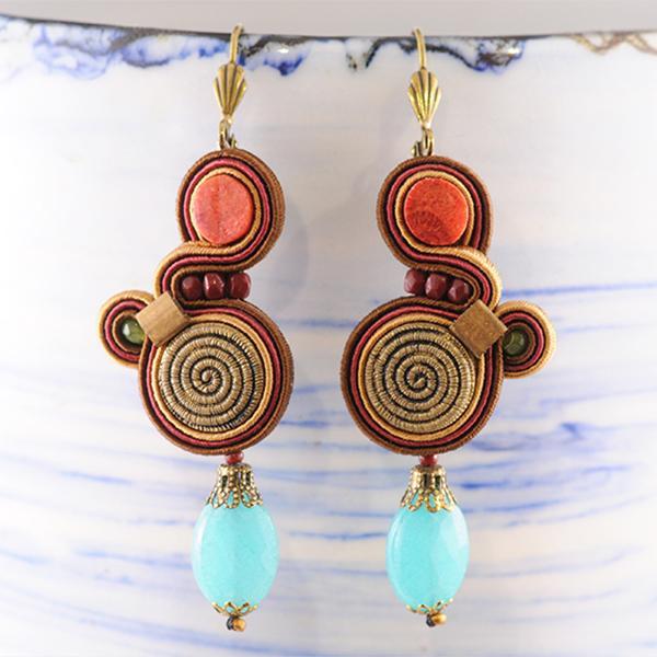 Embroidered Leather and Beaded Earrings