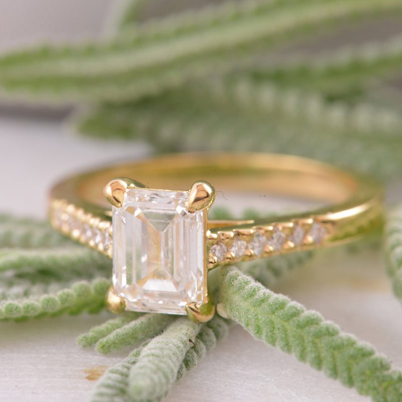 Bespoke 18ct Yellow Gold Emerald Cut Diamond Engagement Ring