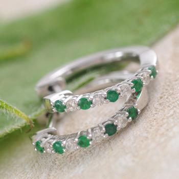 Emerald & Diamond Huggie Earring in 9k White Gold