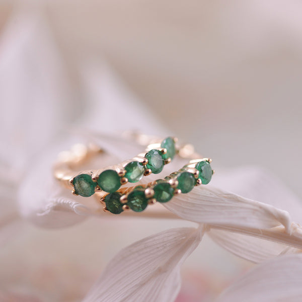 Single Row Emerald Huggies in 9k Yellow Gold