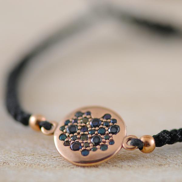Enastron Cord Bracelet with Black Cubic Zirconia