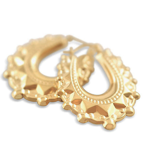9k Yellow Gold Oval European Design Tapered Hoop Earrings