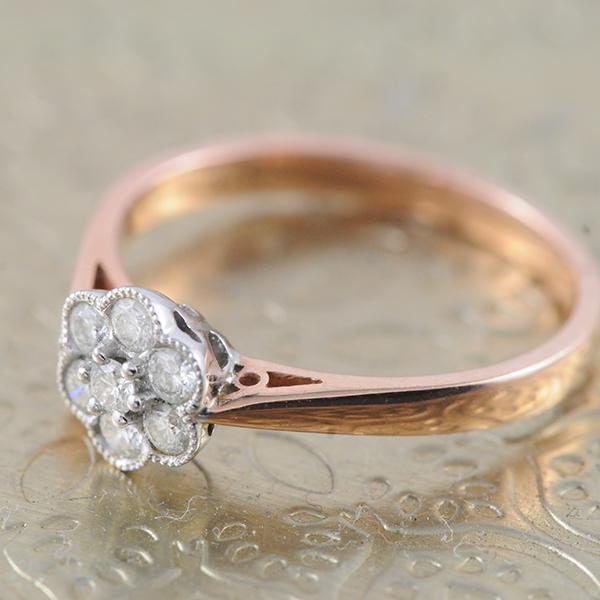 Flower Cluster Diamond Ring in 9k White and Rose Gold