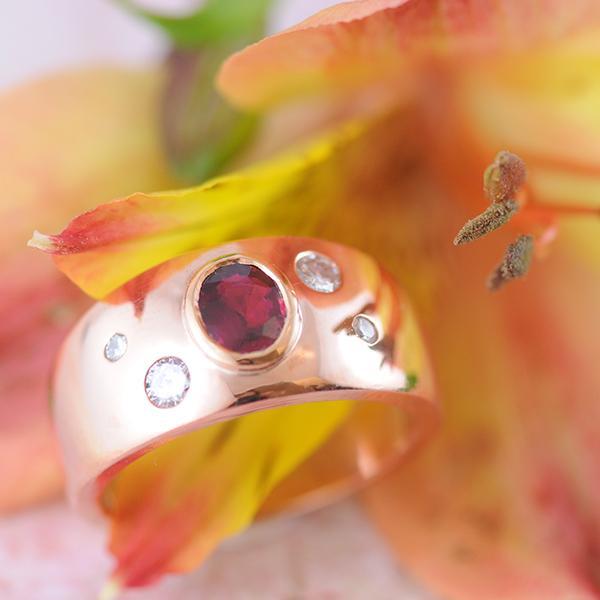 Garnet Bezel Set Wide Band Ring