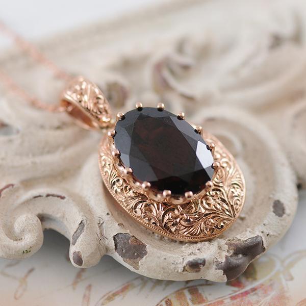 Garnet Pendant with Hand Engraving