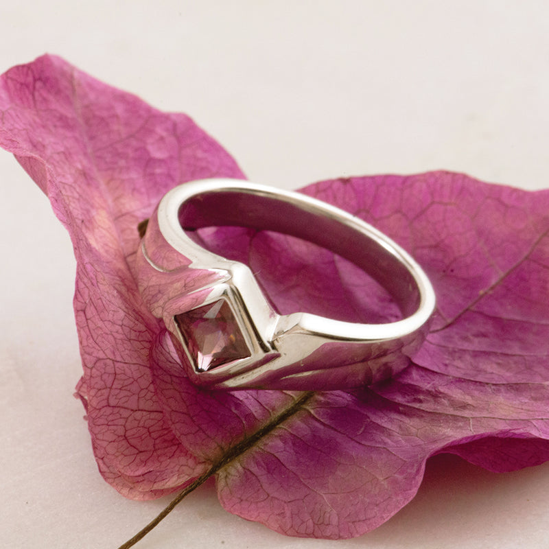 Sterling Silver Princess Cut Garnet Ring