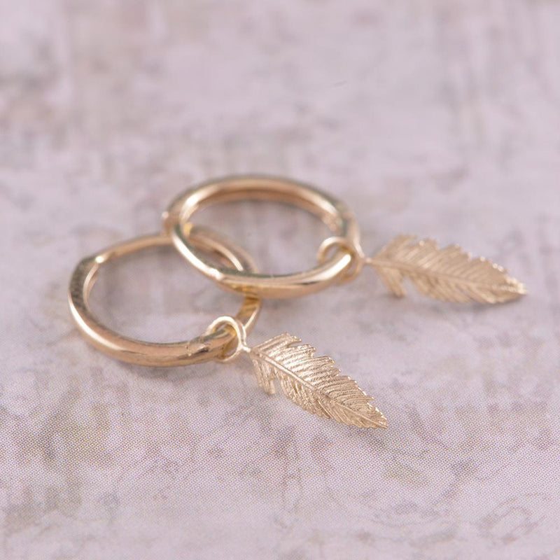 9ct Yellow Gold Feather Drop Huggies