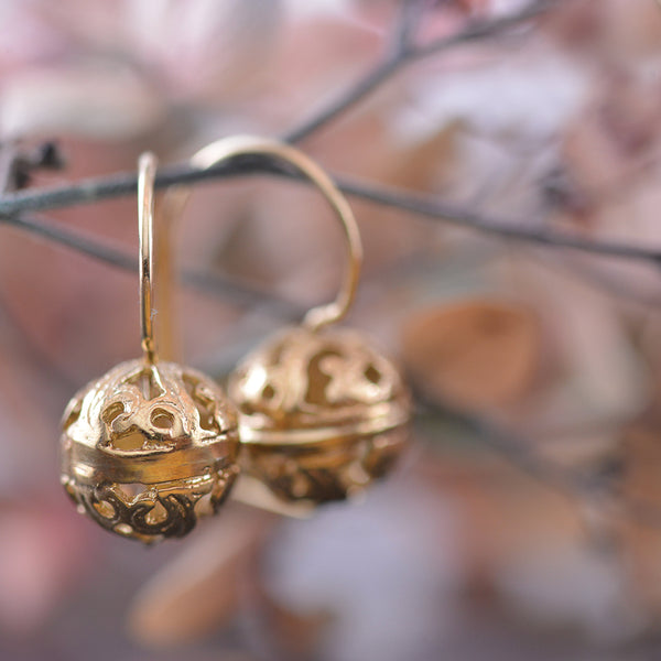 9k Yellow Gold Filigree Ball Earrings