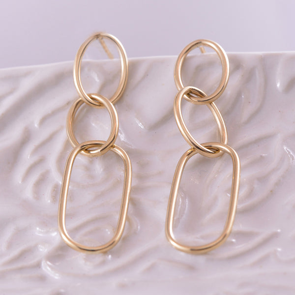 9K Yellow Gold Linked Oval Drop Earring