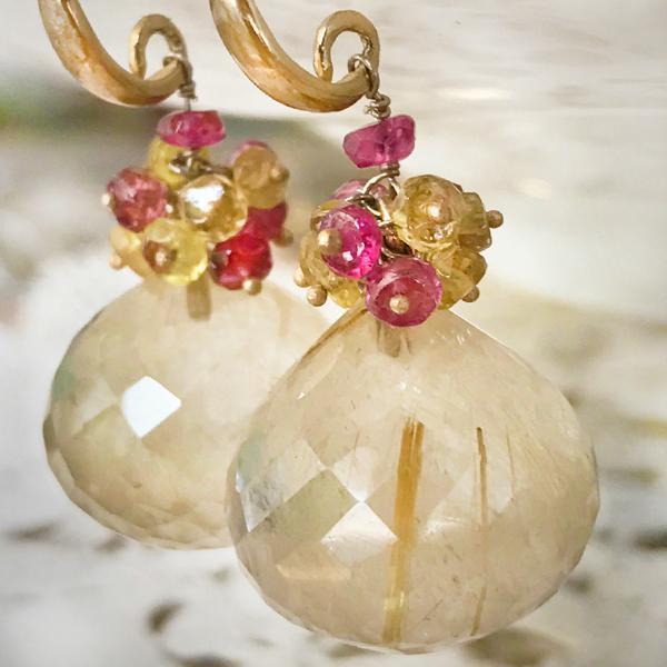 Golden Rutile Grape Cluster Earrings