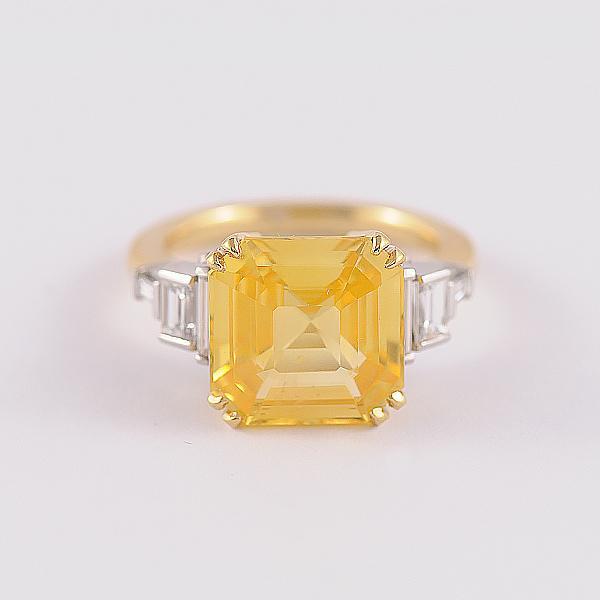 Golden Sapphire and Diamond Ring in 18k Yellow and White Gold