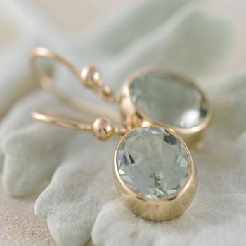 Green Amethyst 9k Yellow Gold Earrings