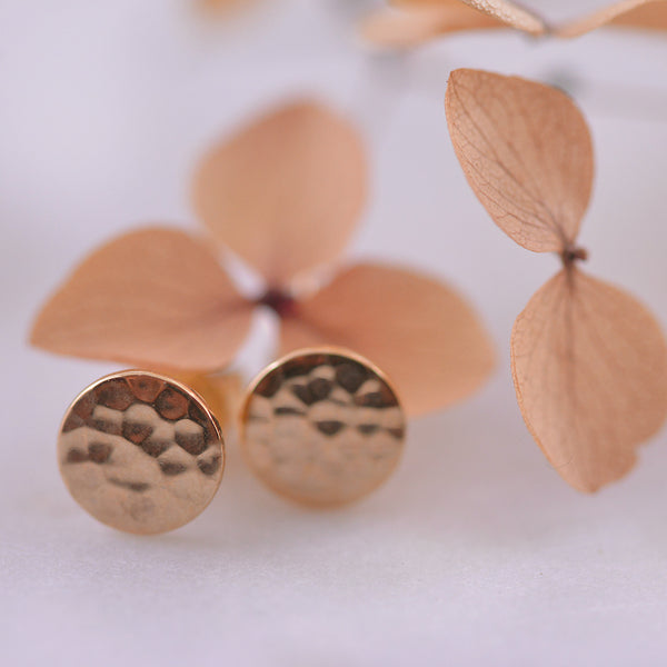 9k Yellow Gold Hammered Texture Disc Earrings