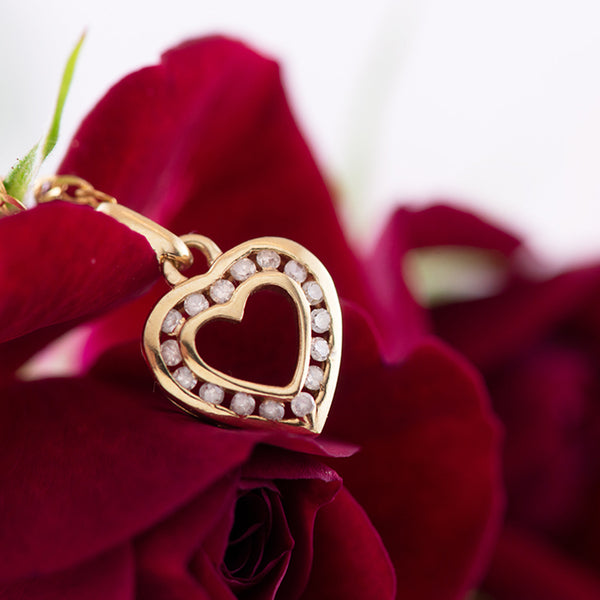 9k Yellow Gold Diamond Set Heart Pendant