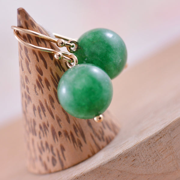 Jade Sphere 9k Yellow Gold Hand-made post and shepherd hook Earrings.