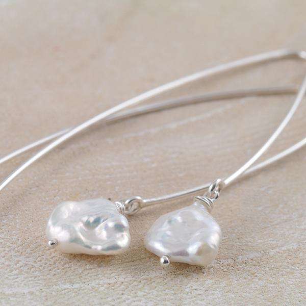 Keshi Pearl Earrings on Long Sterling Silver Hooks