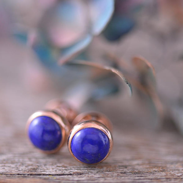 9ct Rose Gold Lapis Bezel Studs