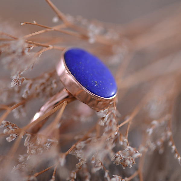 Lapis Lazuli Rose Gold Bezel Set Ring