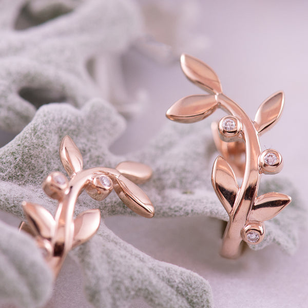 9k Rose Gold Leaf Style Diamond Earrings