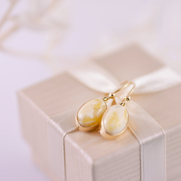 Lemon Amber 9K Yellow Gold Bezel Set Drop Earrings