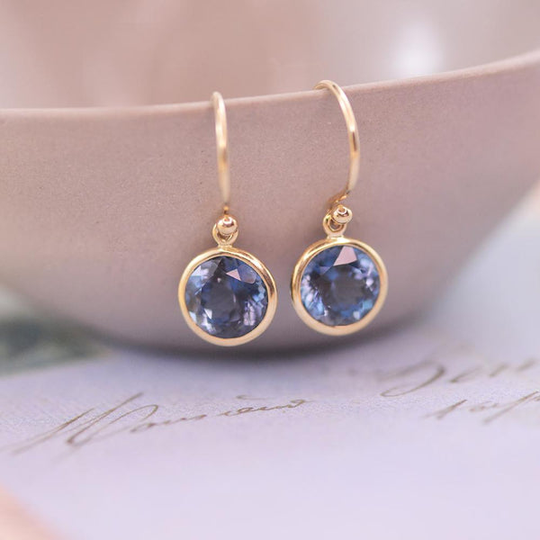 9ct Yellow Gold London Blue Topaz Round Drop Earrings