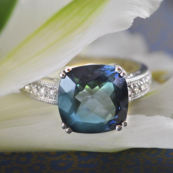 London Blue Topaz & Diamond Ring set in 14k White Gold