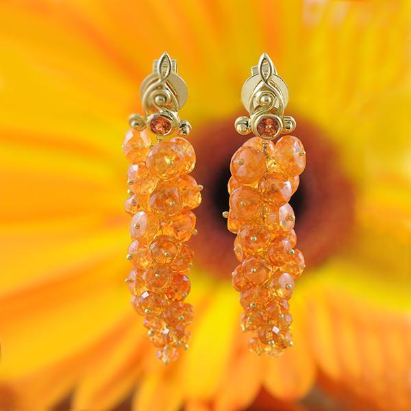 Mandarine Garnet and Yellow Sapphire Grape Earrings