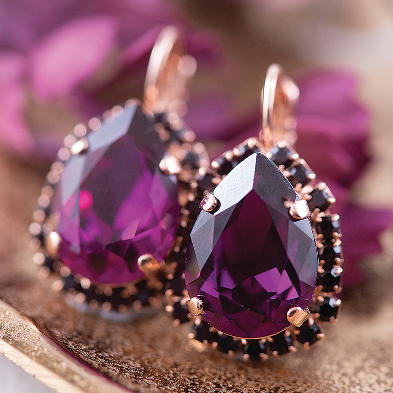 Mariana Aubergine Double Halo Drop Earrings