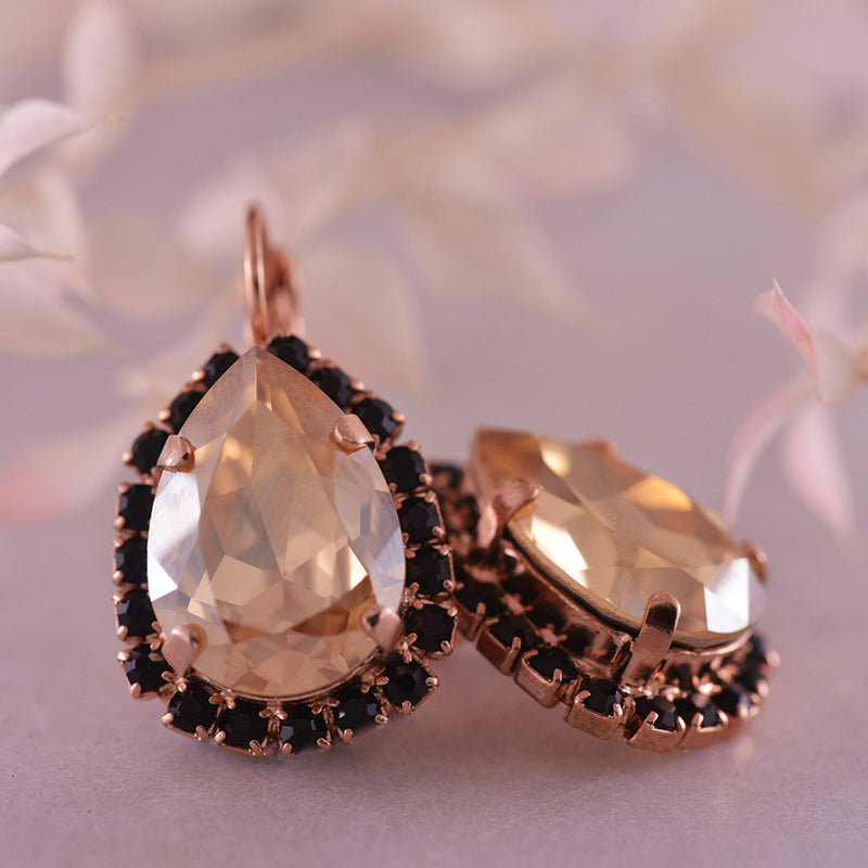 Gold and Jet Crystal Earrings