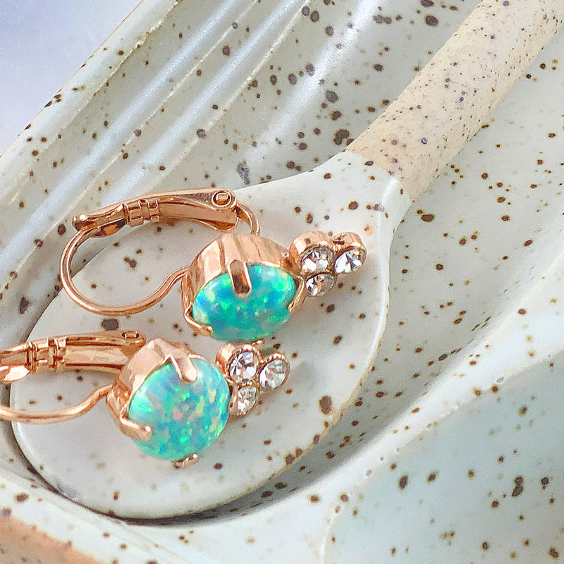 Mariana Green Opalite and Clear Crystal Earrings