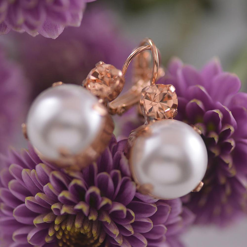 Mariana Peach and Pearl Crystal Earrings