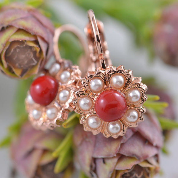 Mariana Coral and Pearl Drop Earrings
