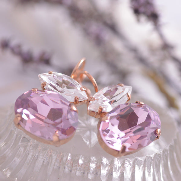 Mariana Clear and Pink Crystal Earrings